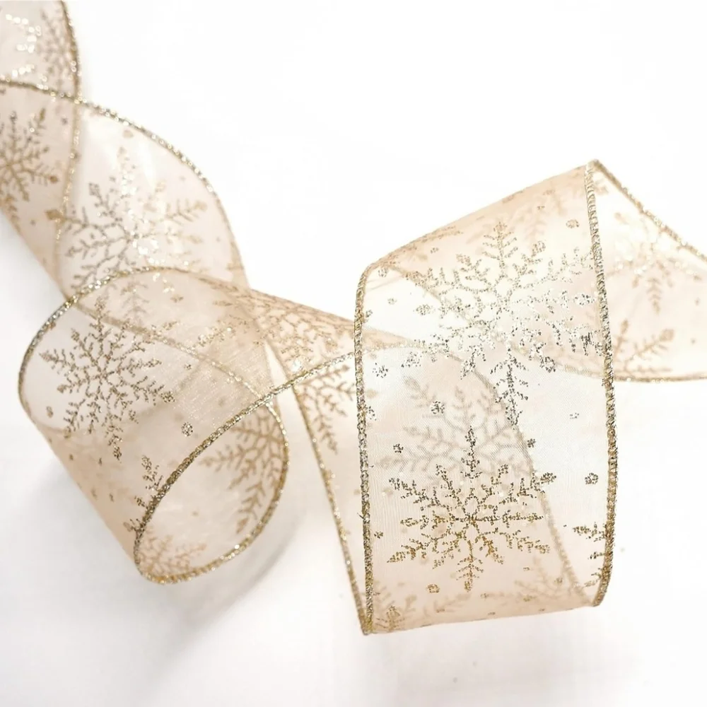 Ct Craft Llc Organza With Gold Flitter Snowflake Wired Ribbon 2.5